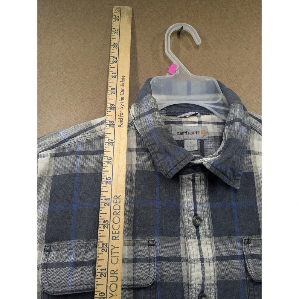Carhartt Mens Blue Grey Plaid Flannel Shirt Original Fit L 101294 013